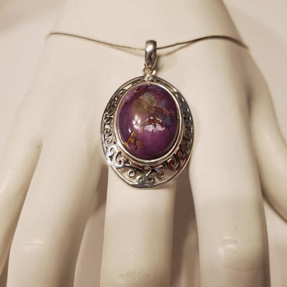 PURPLE  TURQUOISE  STERLING  SILVER  PENDANT. - Picture 7 of 9